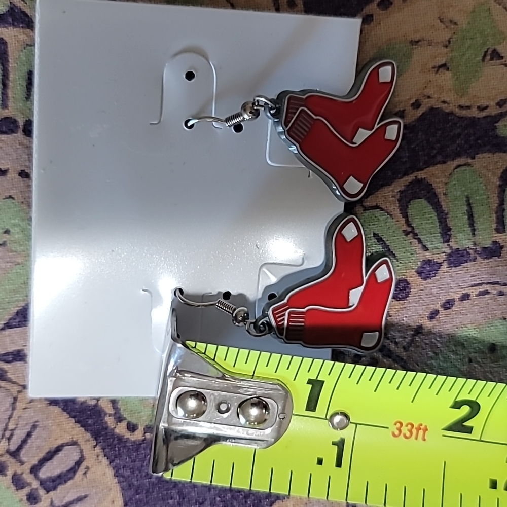 Adorable Red Sox Baseball Logo Dangle Earrings! - Picture 4 of 4